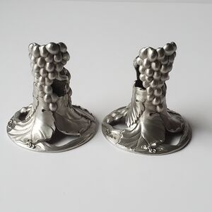 Seagull Pewter Canada Grapes Grapevines Candlestick Holders Vintage 1989